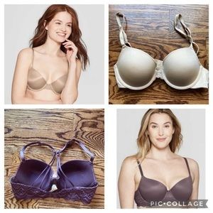 Bundle of 2 Auden The Daydream 32B Semi Demi Bras Convertible Nude Beige Purple